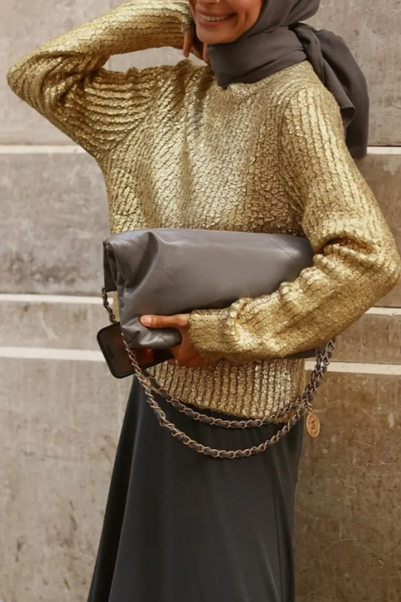 WI776 Metallic Pullover Sweater
