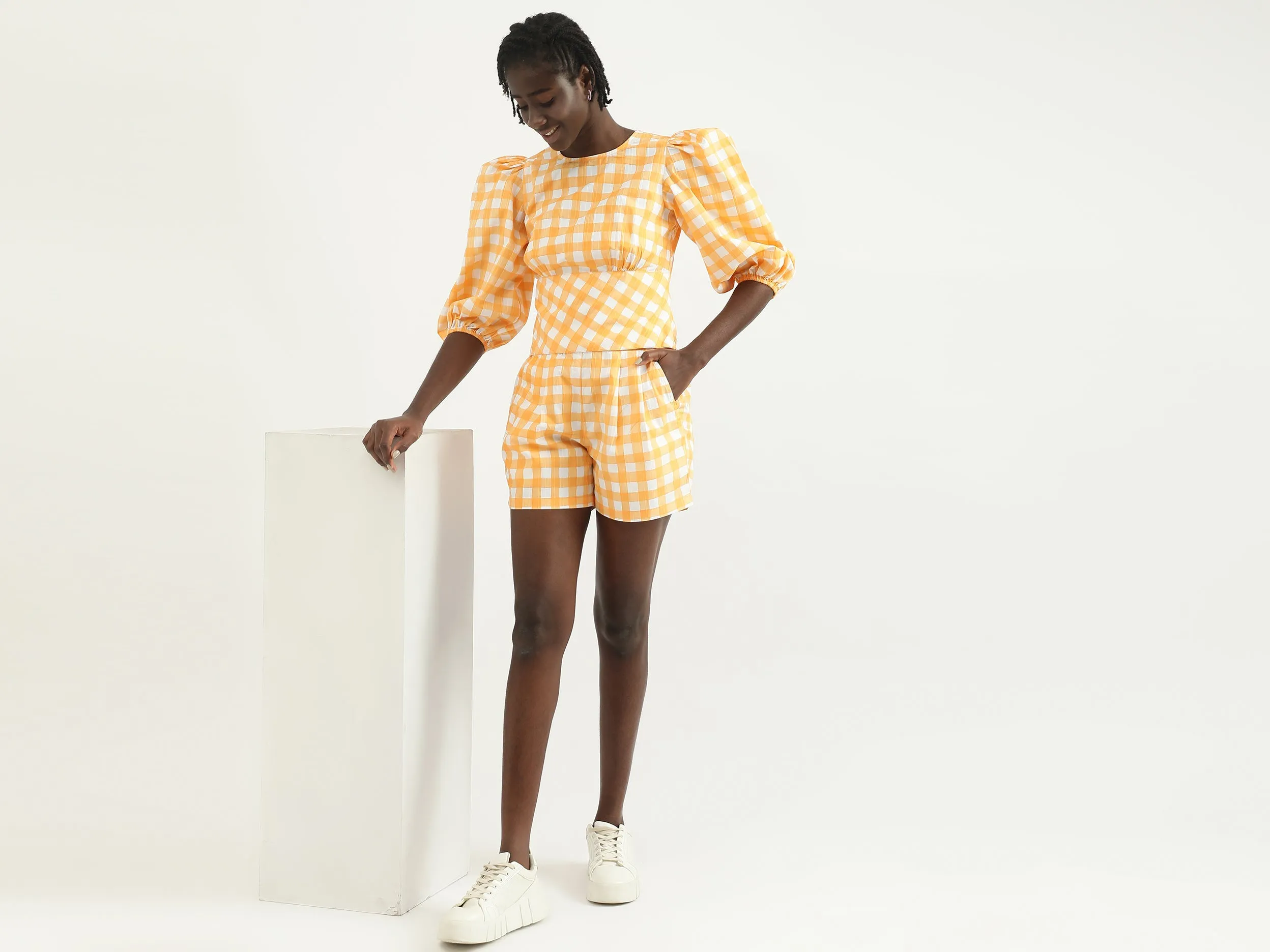 Women Checked Round Neck Clothing Set