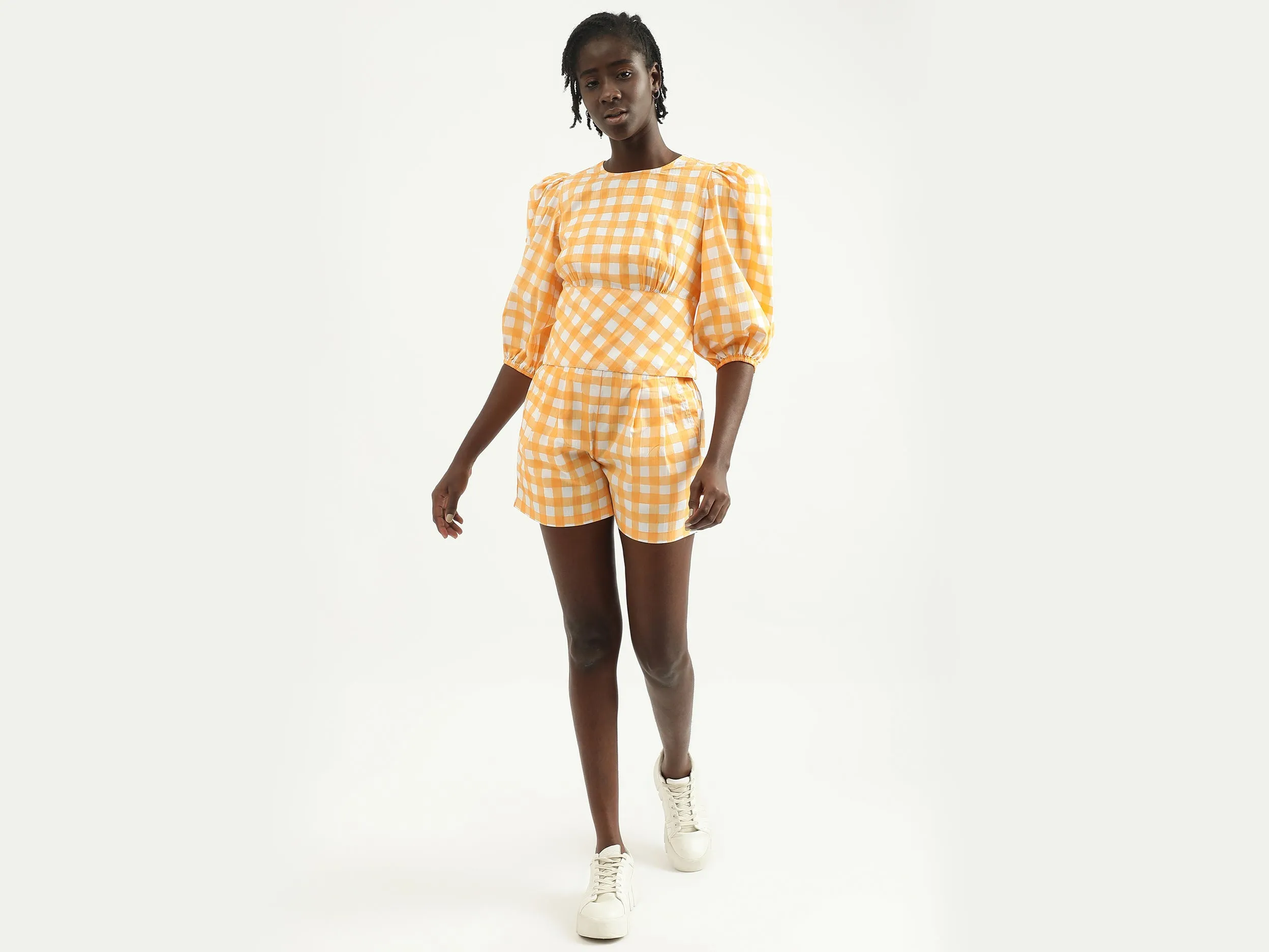 Women Checked Round Neck Clothing Set