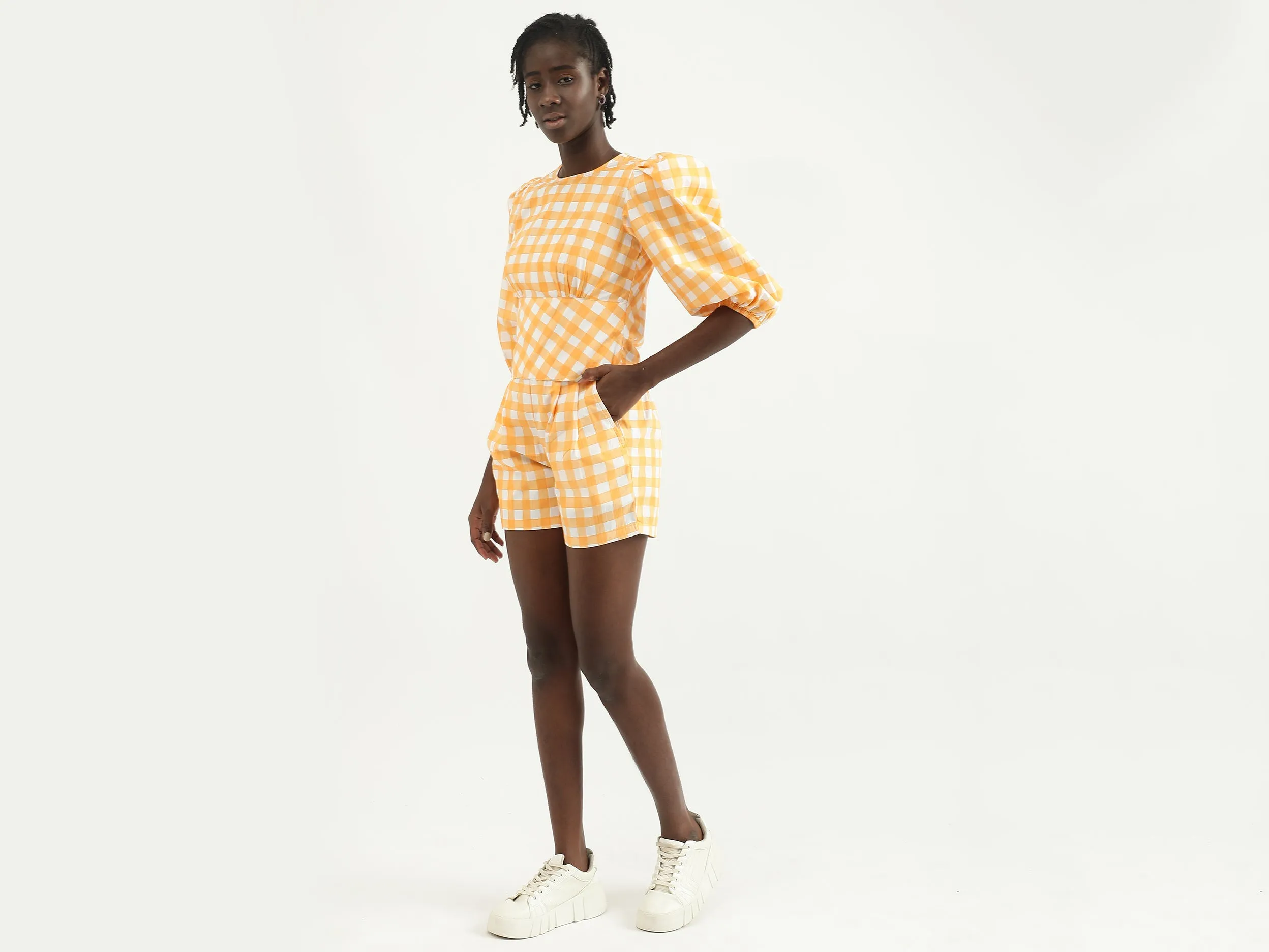 Women Checked Round Neck Clothing Set
