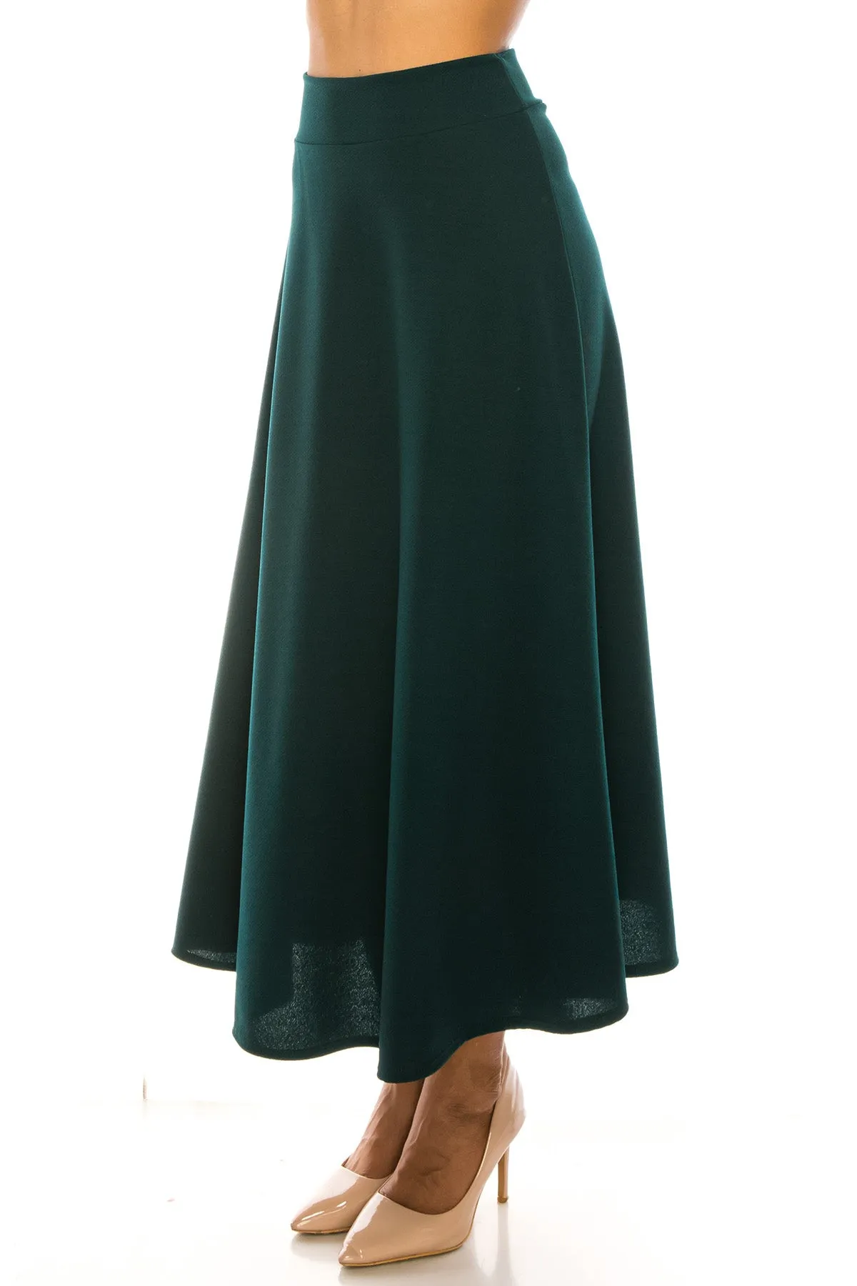 Women's Casual Solid Flare A-line Long Skirt with Elastic Waistband