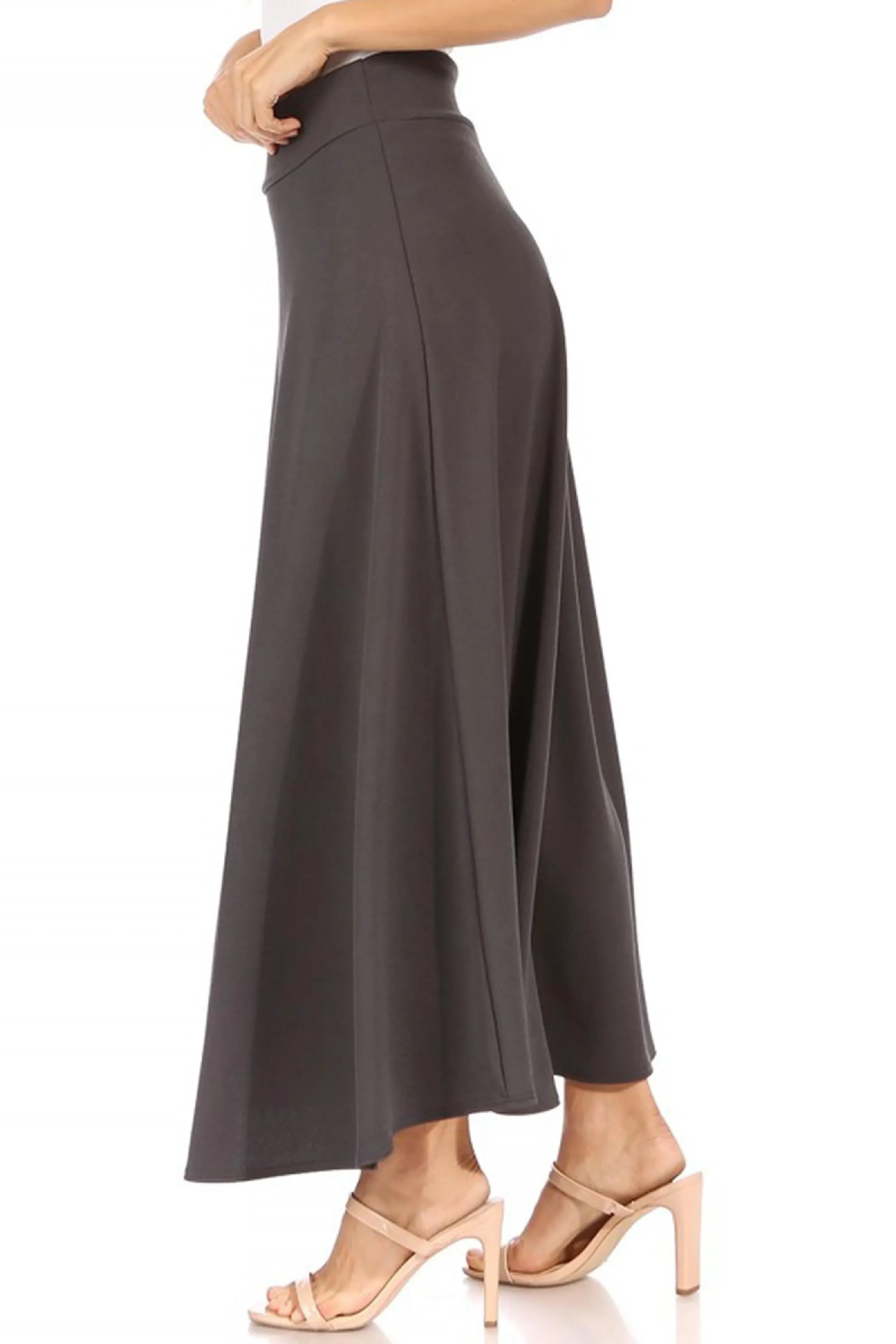 Women's Casual Solid Flare A-line Long Skirt with Elastic Waistband