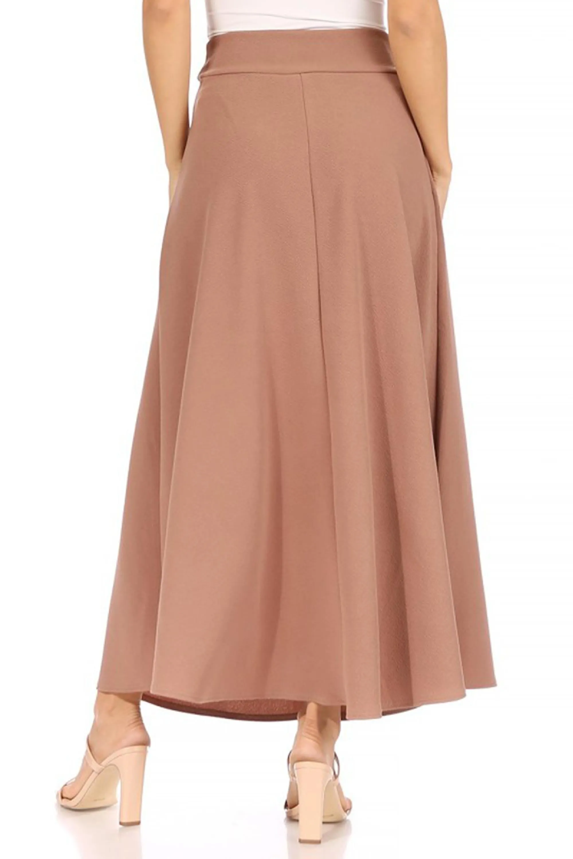Women's Casual Solid Flare A-line Long Skirt with Elastic Waistband