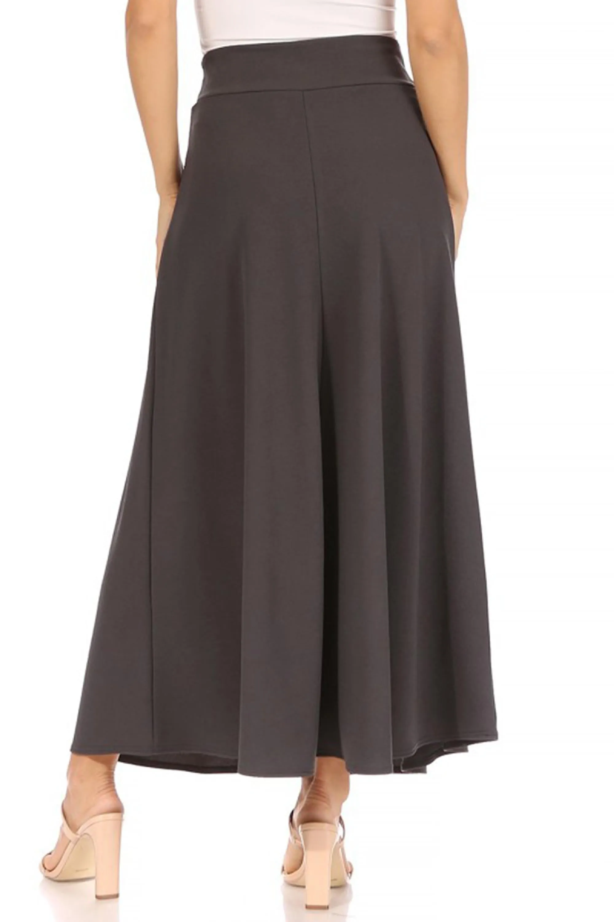 Women's Casual Solid Flare A-line Long Skirt with Elastic Waistband