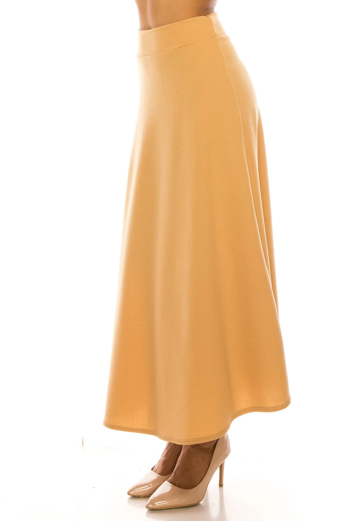 Women's Casual Solid Flare A-line Long Skirt with Elastic Waistband