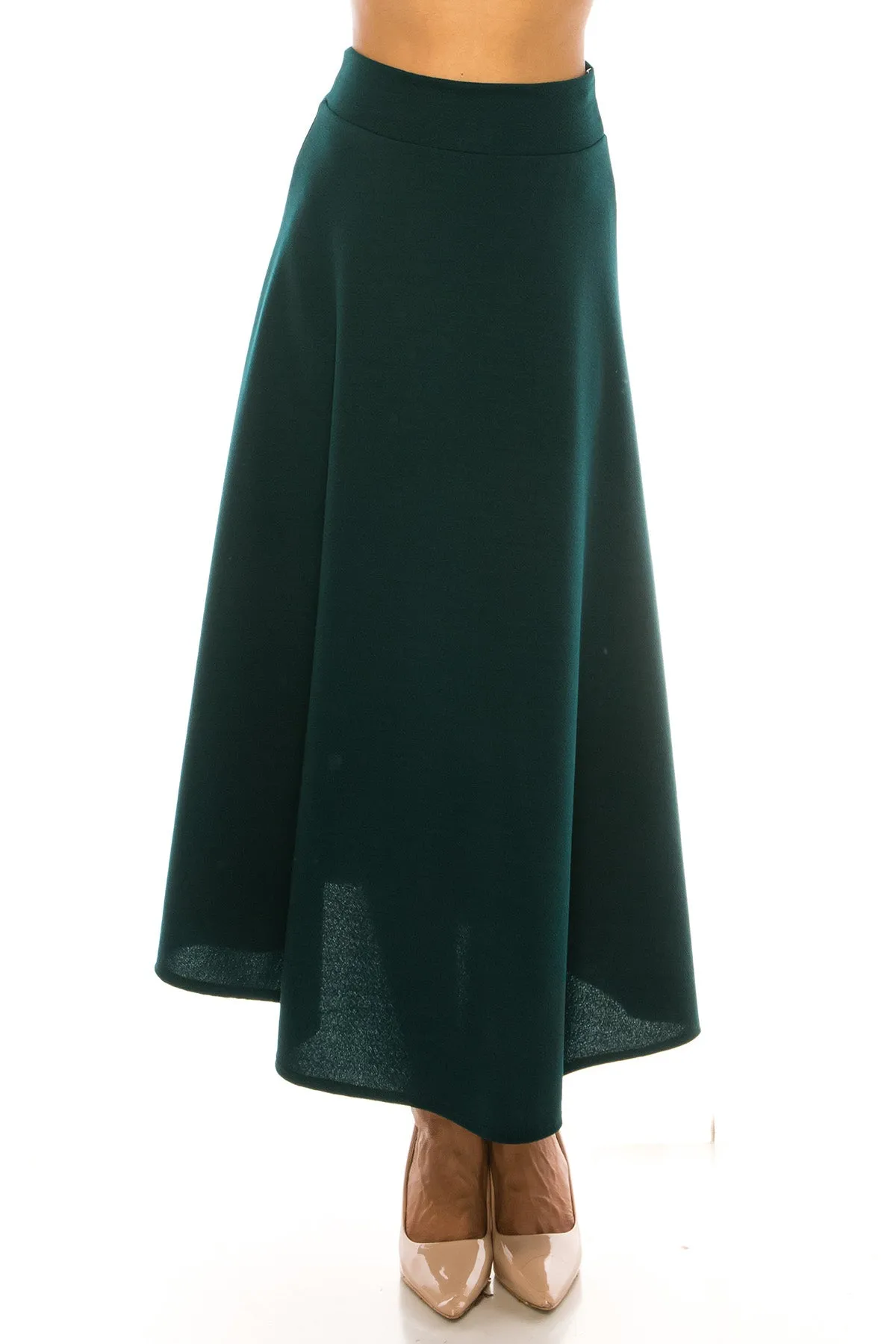Women's Casual Solid Flare A-line Long Skirt with Elastic Waistband