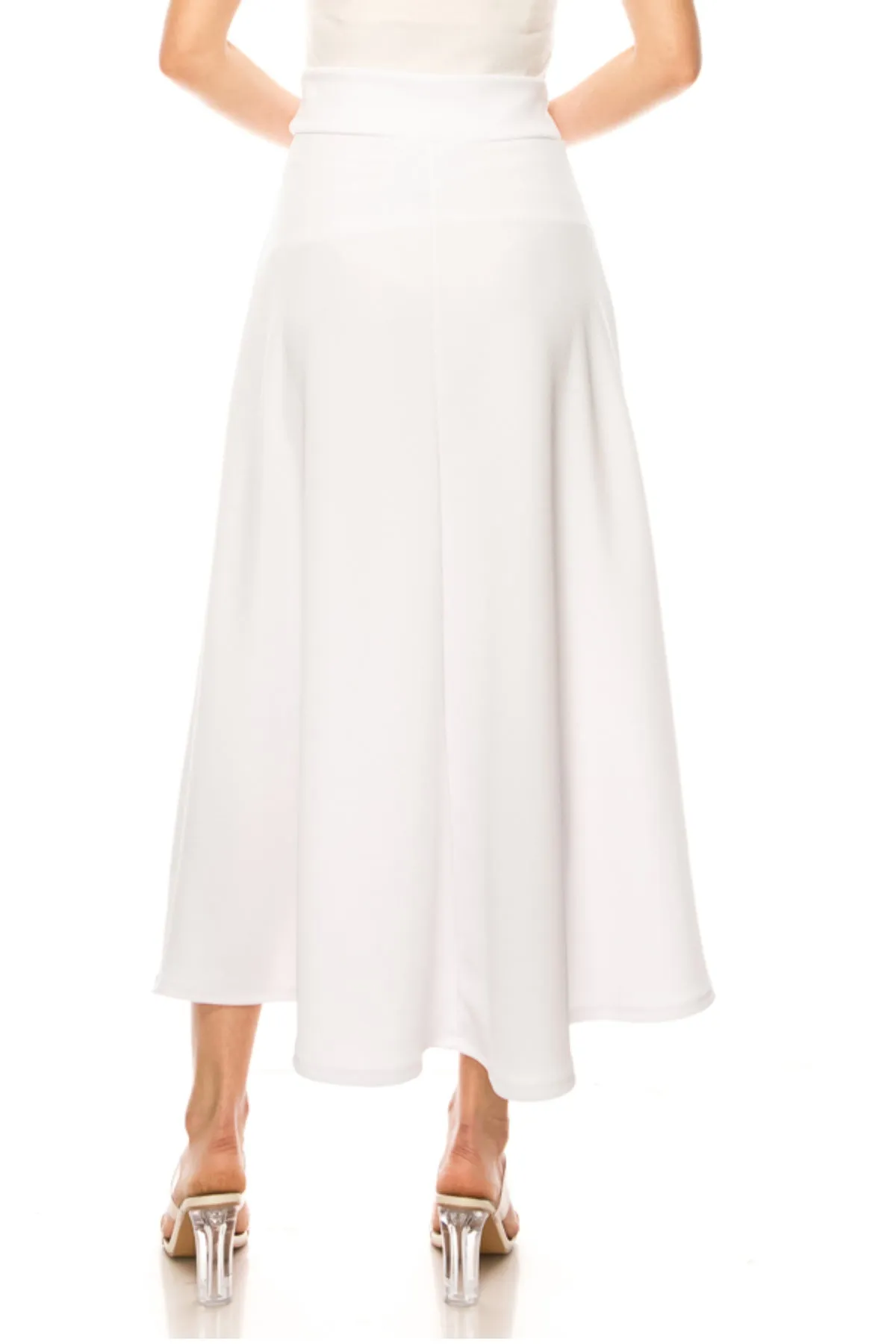 Women's Casual Solid Flare A-line Long Skirt with Elastic Waistband