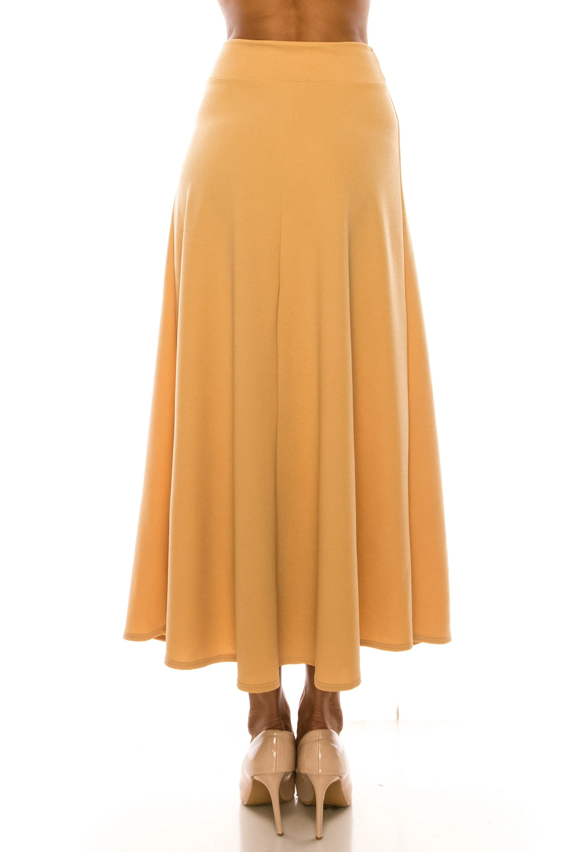 Women's Casual Solid Flare A-line Long Skirt with Elastic Waistband