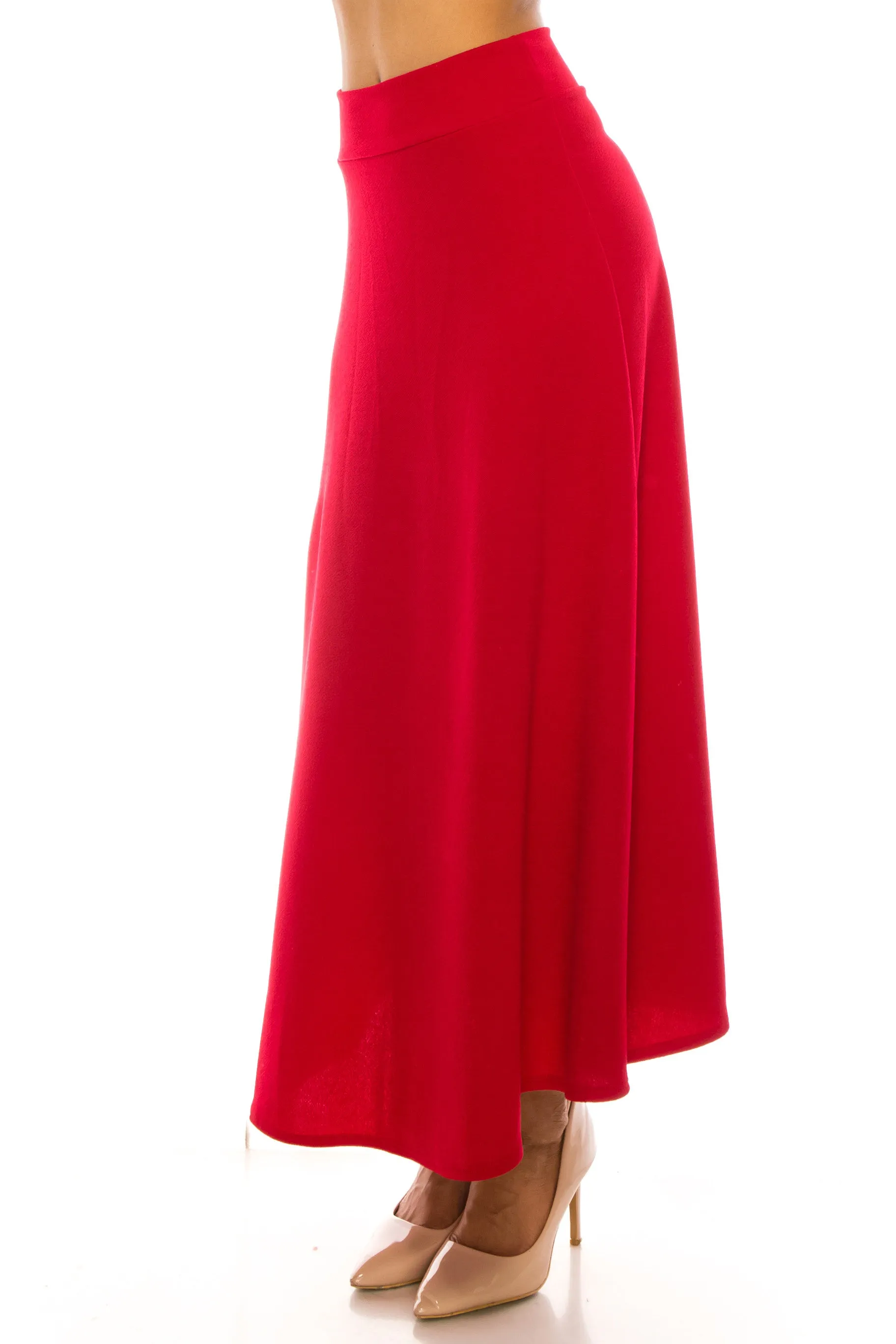 Women's Casual Solid Flare A-line Long Skirt with Elastic Waistband