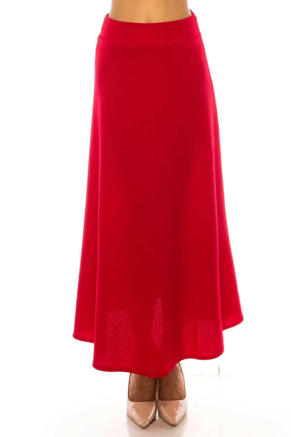 Women's Casual Solid Flare A-line Long Skirt with Elastic Waistband