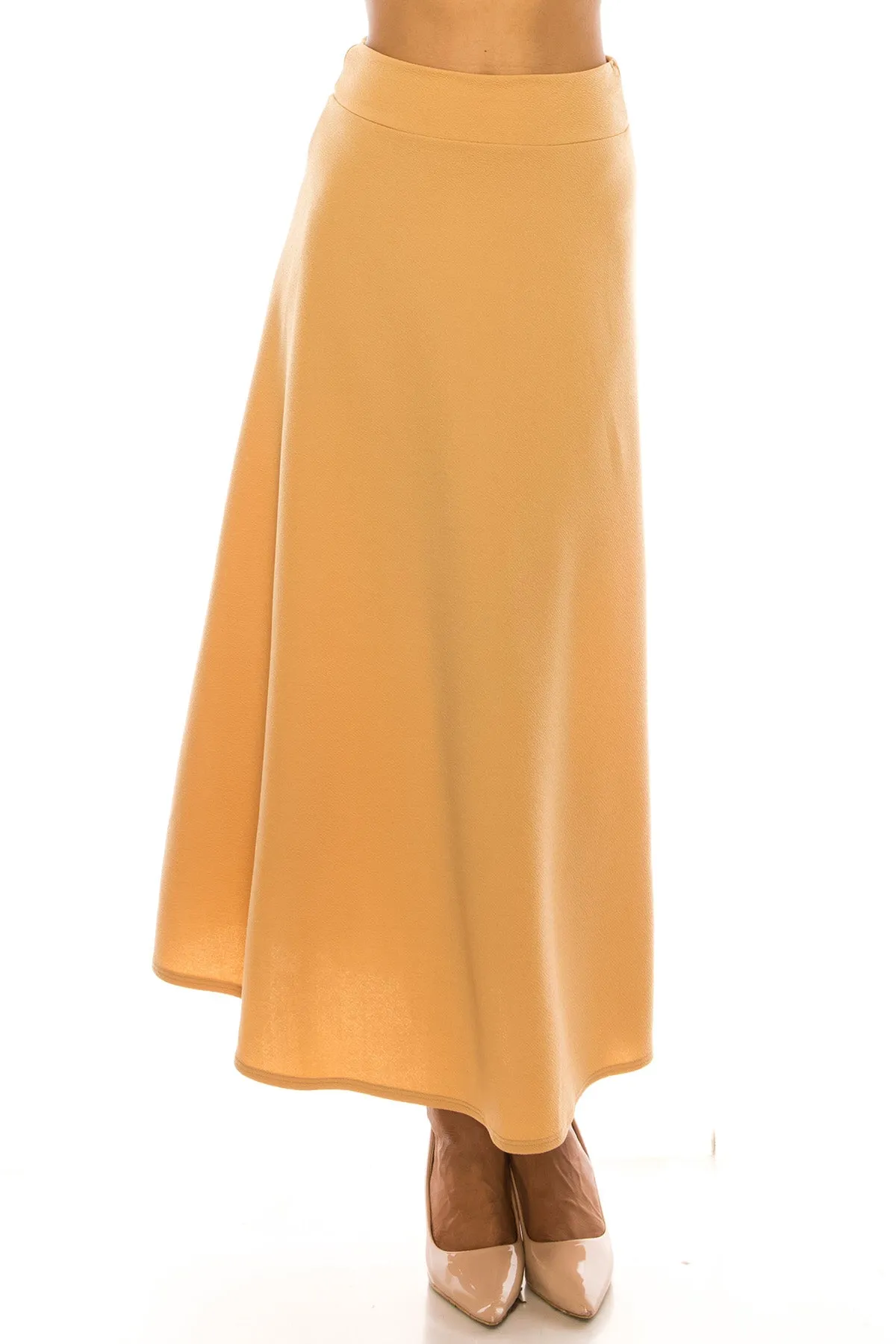 Women's Casual Solid Flare A-line Long Skirt with Elastic Waistband