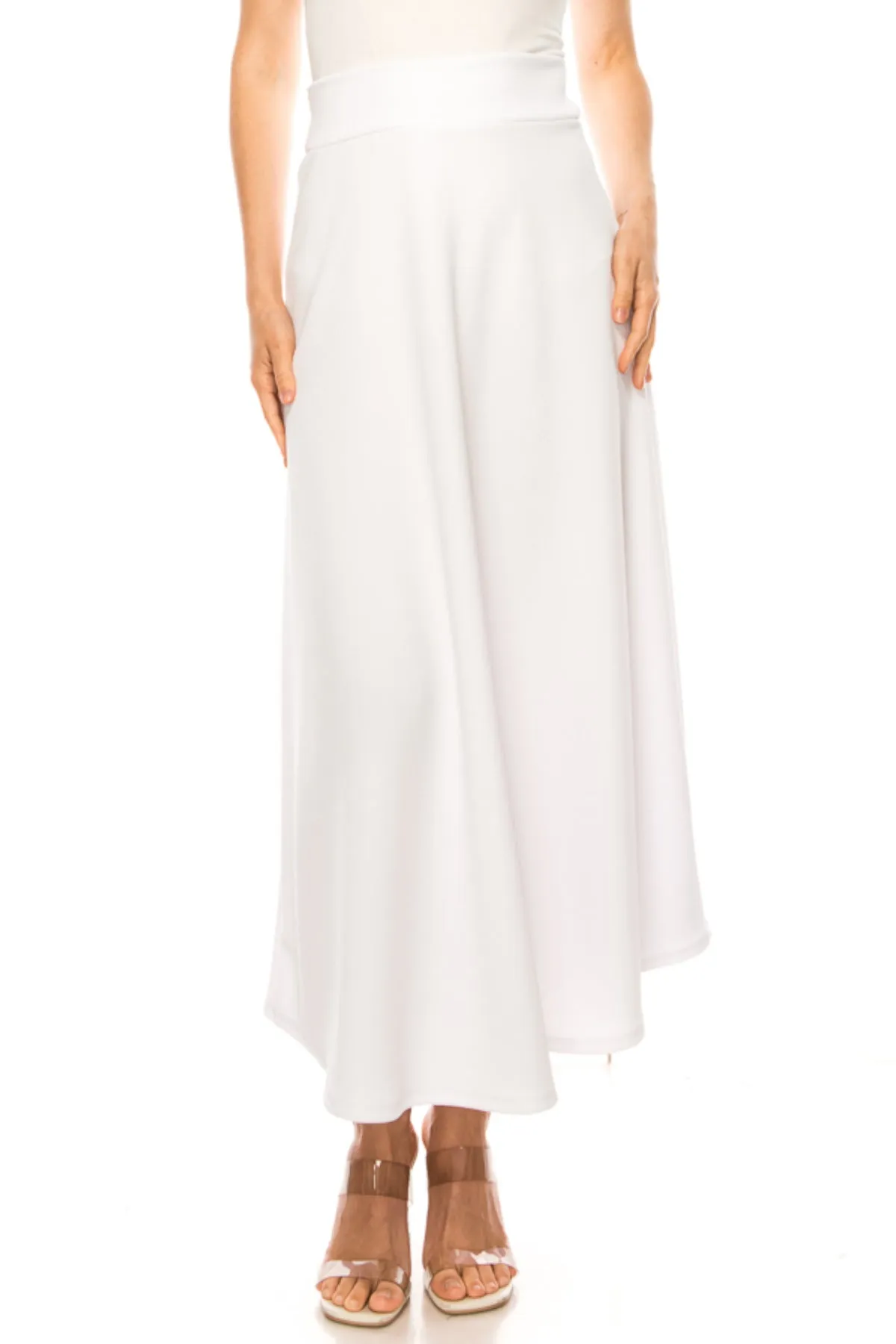 Women's Casual Solid Flare A-line Long Skirt with Elastic Waistband