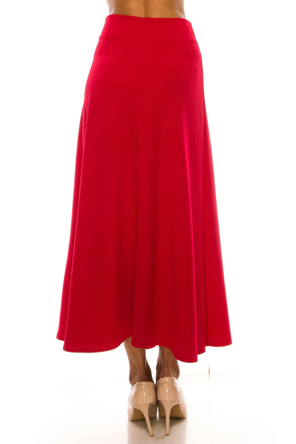 Women's Casual Solid Flare A-line Long Skirt with Elastic Waistband
