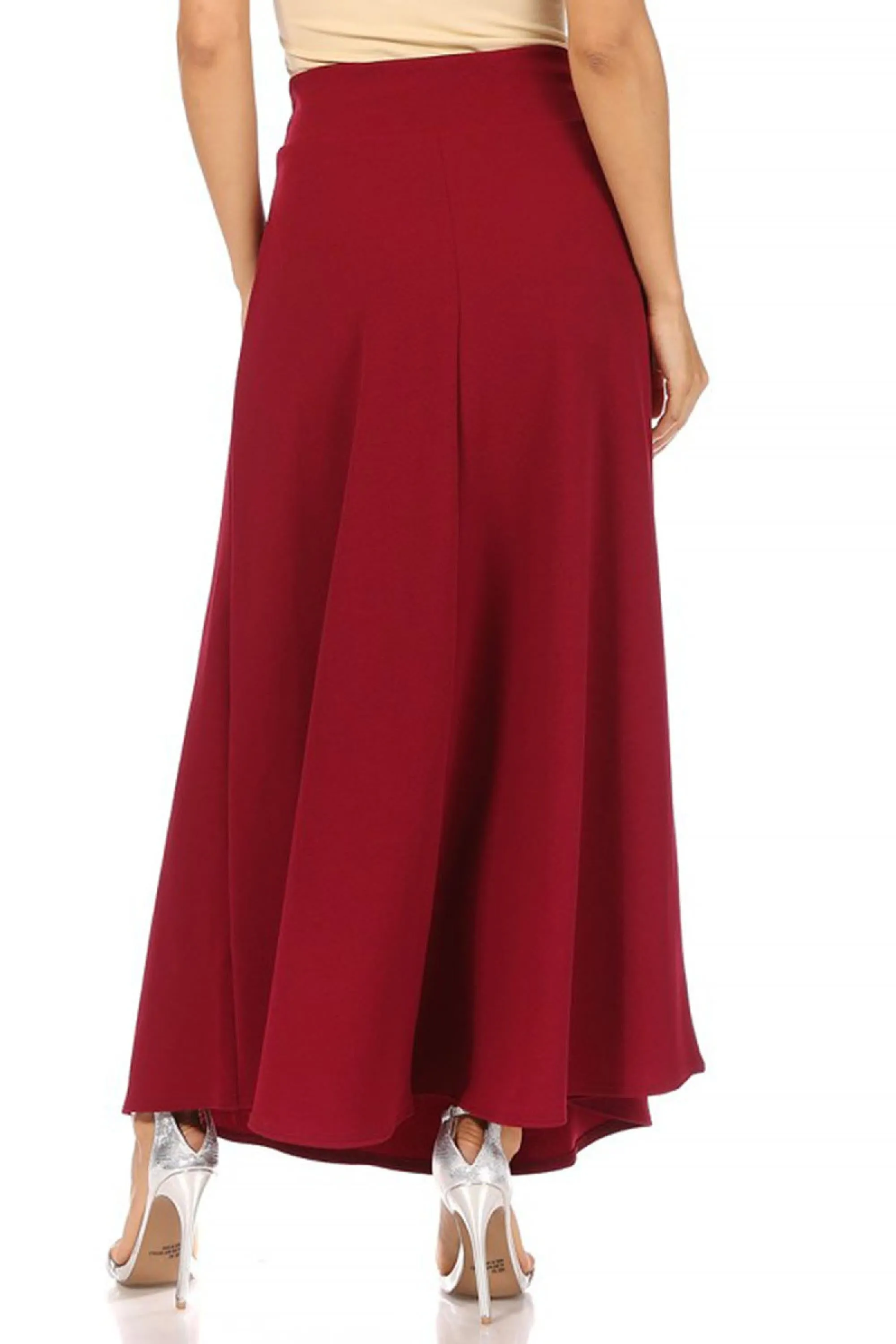 Women's Casual Solid Flare A-line Long Skirt with Elastic Waistband
