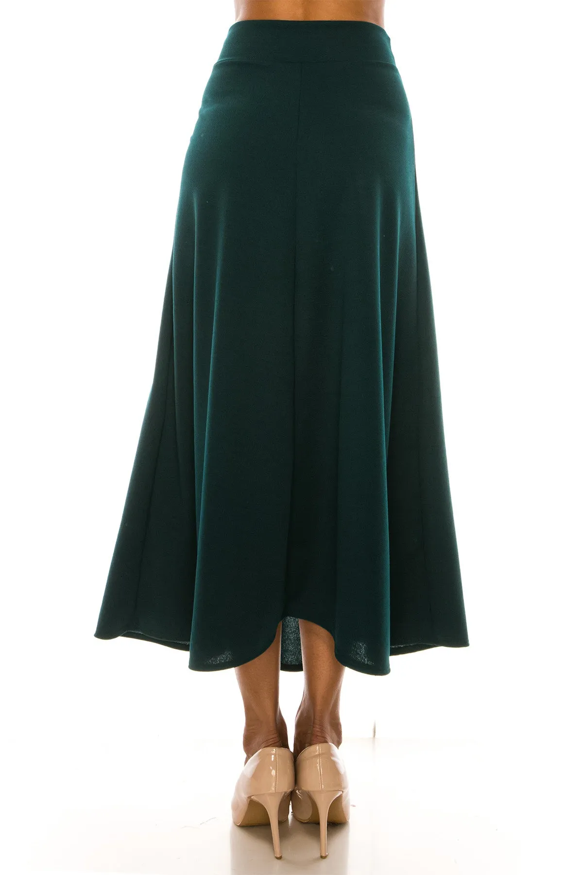 Women's Casual Solid Flare A-line Long Skirt with Elastic Waistband
