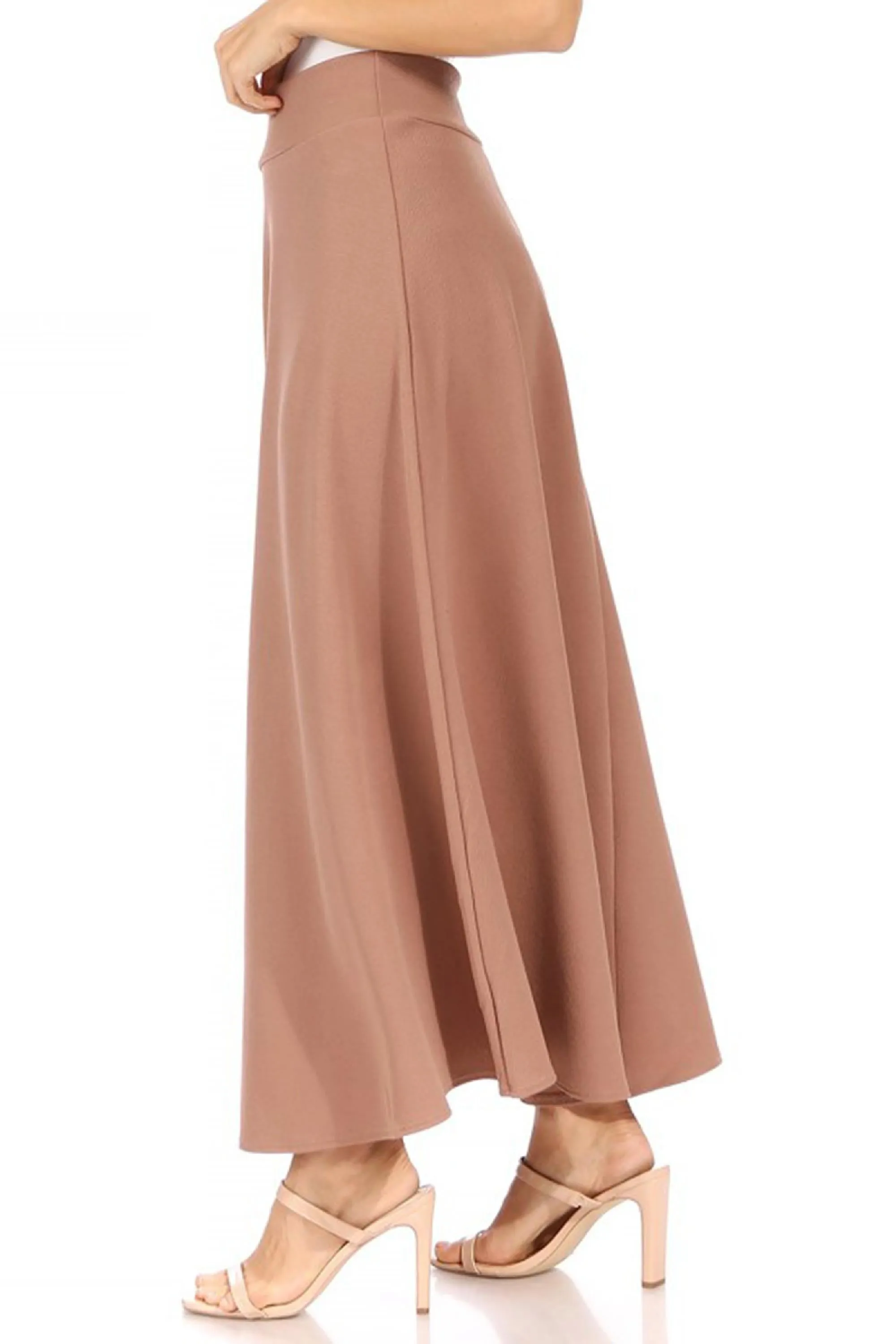 Women's Casual Solid Flare A-line Long Skirt with Elastic Waistband