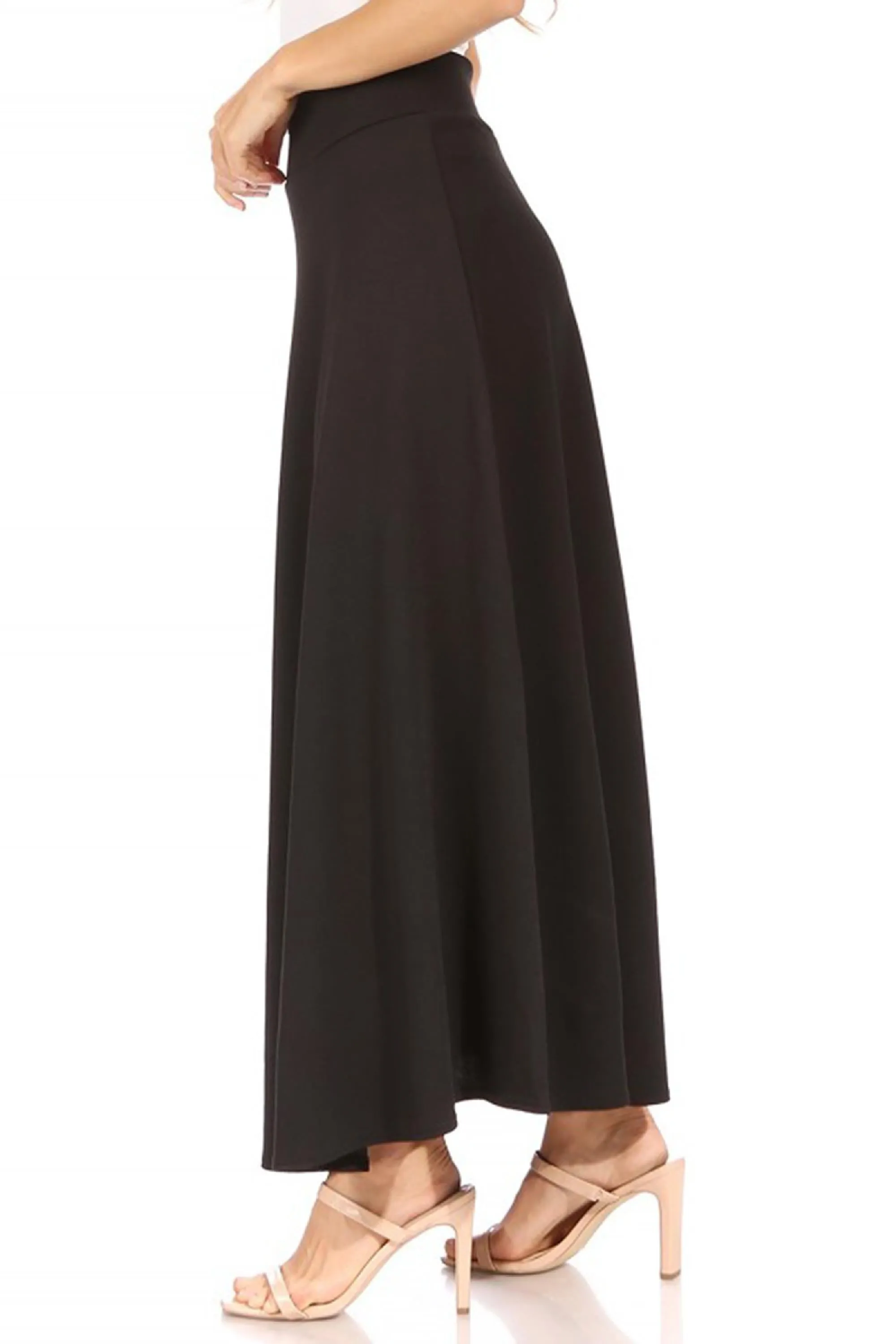 Women's Casual Solid Flare A-line Long Skirt with Elastic Waistband