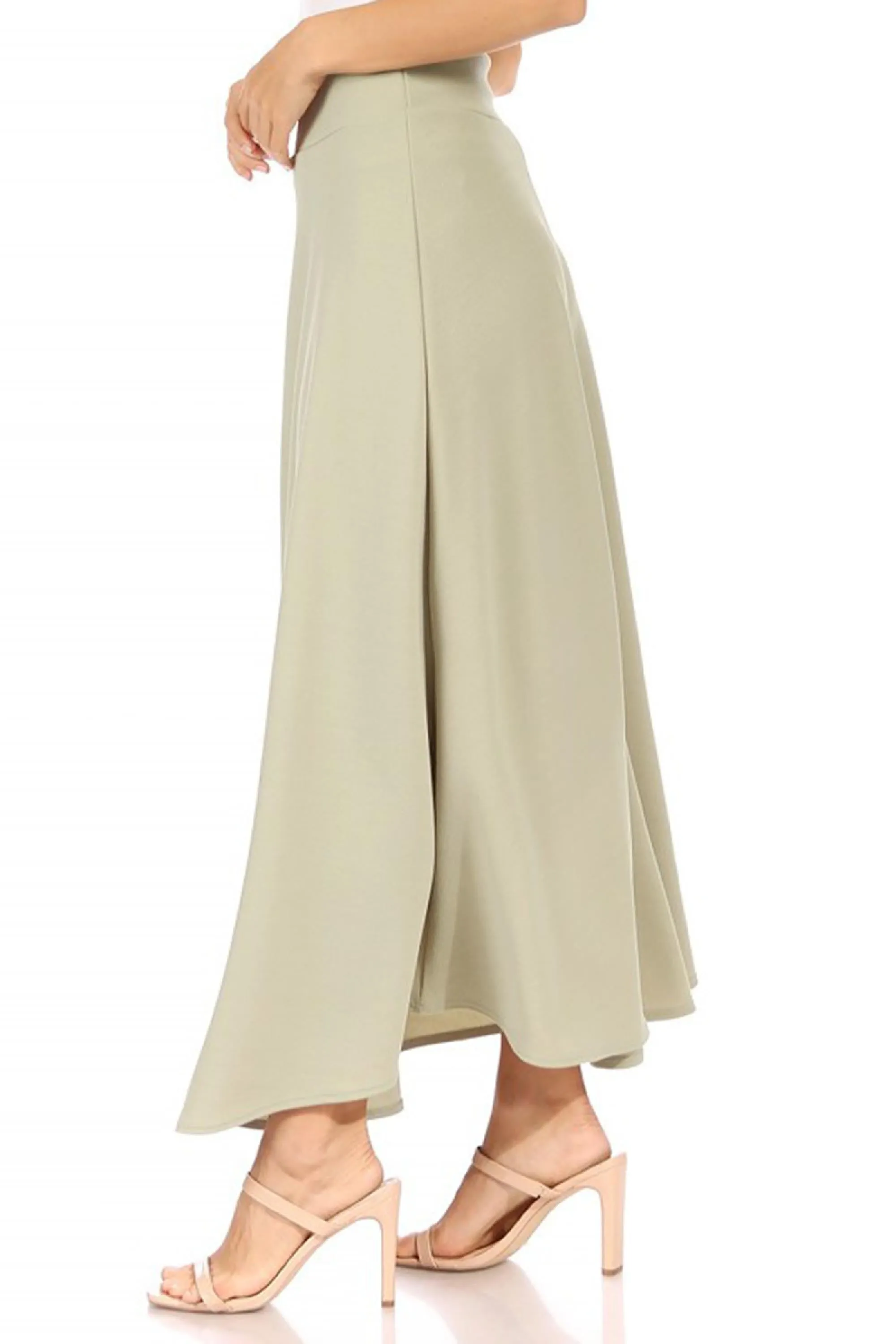 Women's Casual Solid Flare A-line Long Skirt with Elastic Waistband