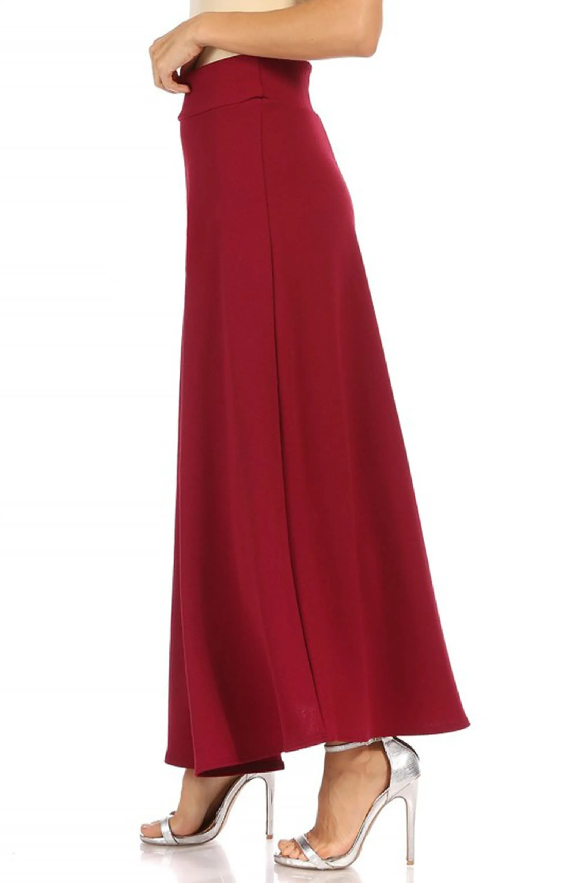 Women's Casual Solid Flare A-line Long Skirt with Elastic Waistband