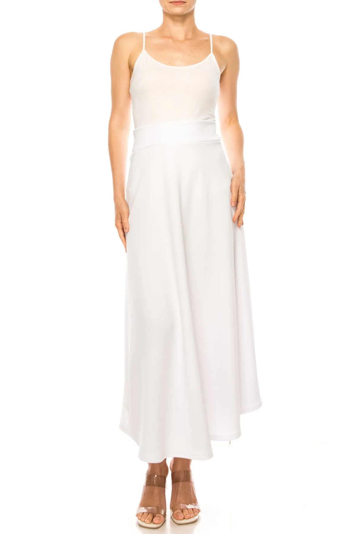 Women's Casual Solid Flare A-line Long Skirt with Elastic Waistband