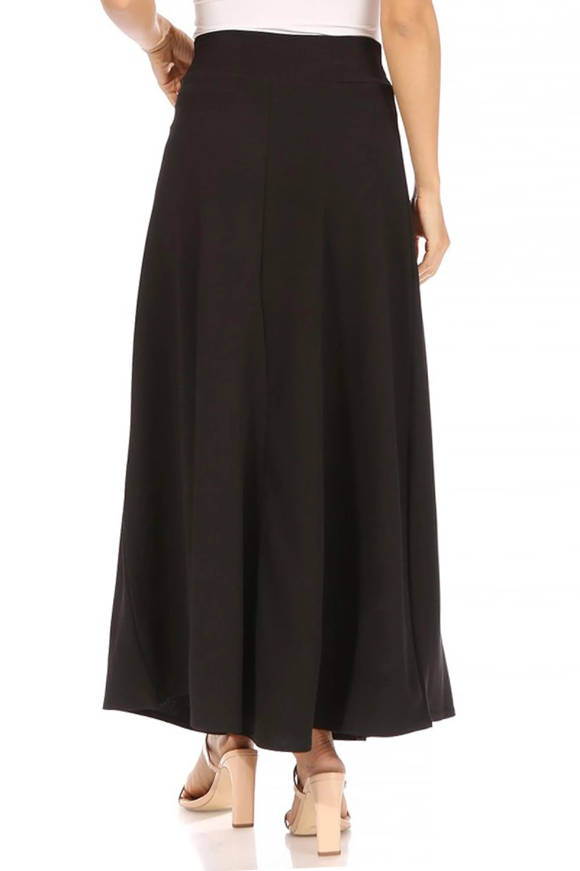 Women's Casual Solid Flare A-line Long Skirt with Elastic Waistband