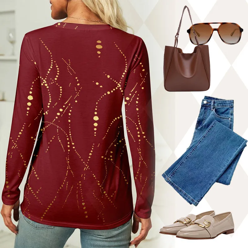 Women's Long Sleeve Round Neck Print Top