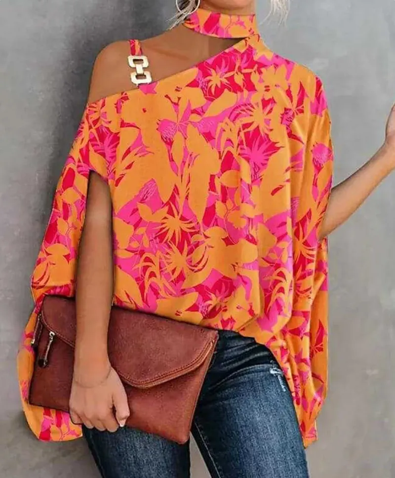 Women's One Shoulder Asymmetrical Floral Print Blouse | Summer