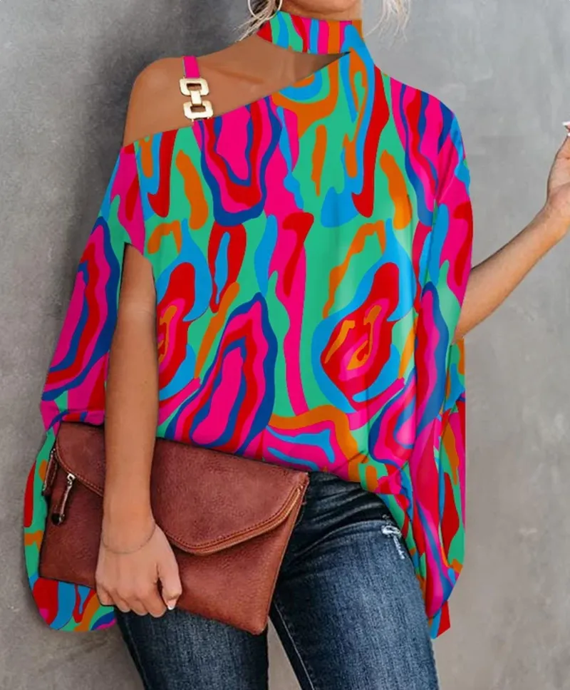 Women's One Shoulder Asymmetrical Floral Print Blouse | Summer