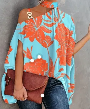 Women's One Shoulder Asymmetrical Floral Print Blouse | Summer