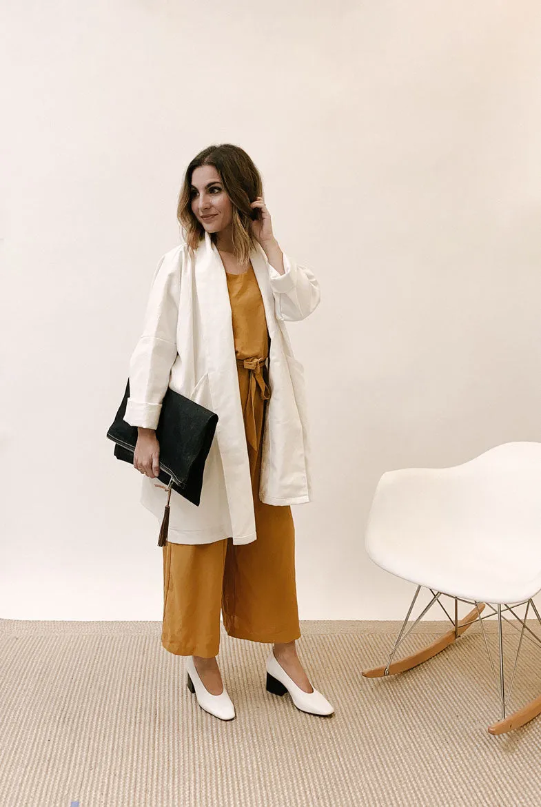 Women's Organic Cotton Canvas Kimono Jacket - Bone