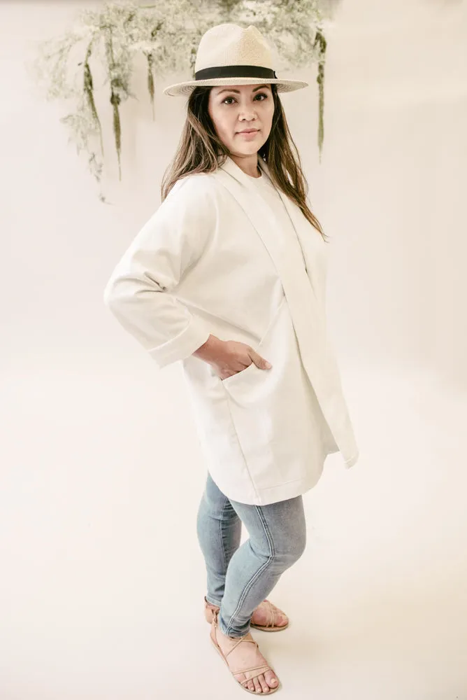 Women's Organic Cotton Canvas Kimono Jacket - Bone