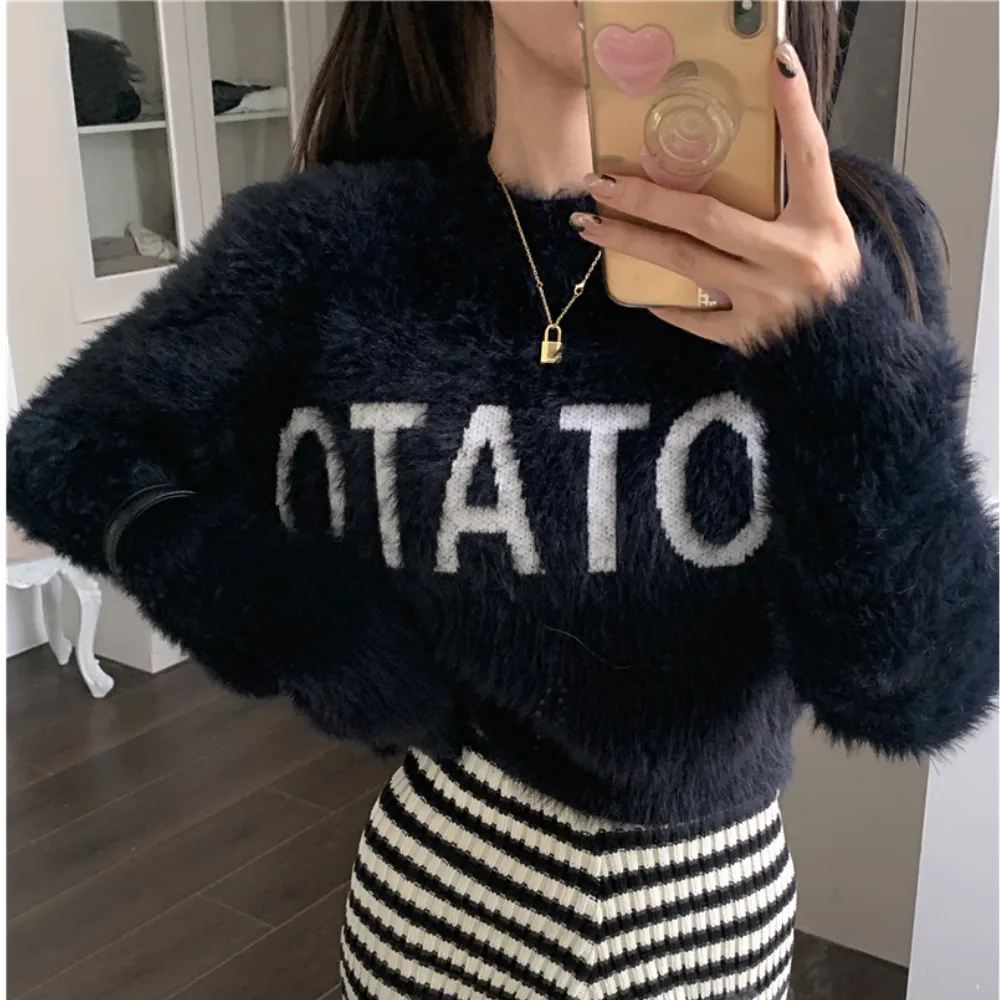 Women's Solid Color Mink Sweater