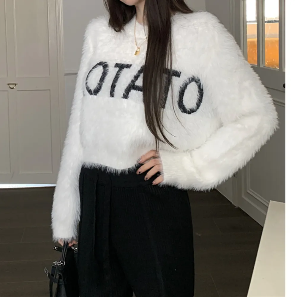 Women's Solid Color Mink Sweater