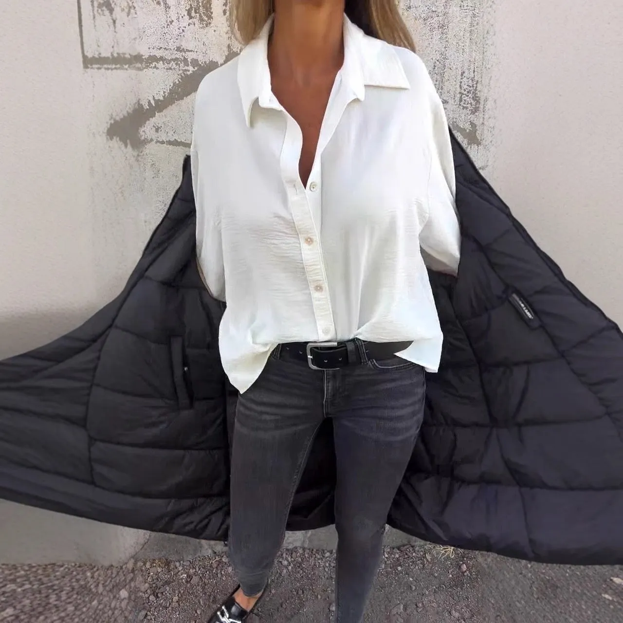 💕Women's Solid Long Sleeve Button Down Shirt