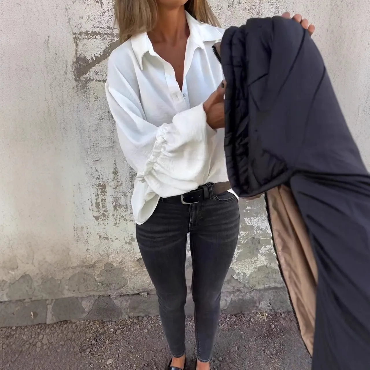 💕Women's Solid Long Sleeve Button Down Shirt