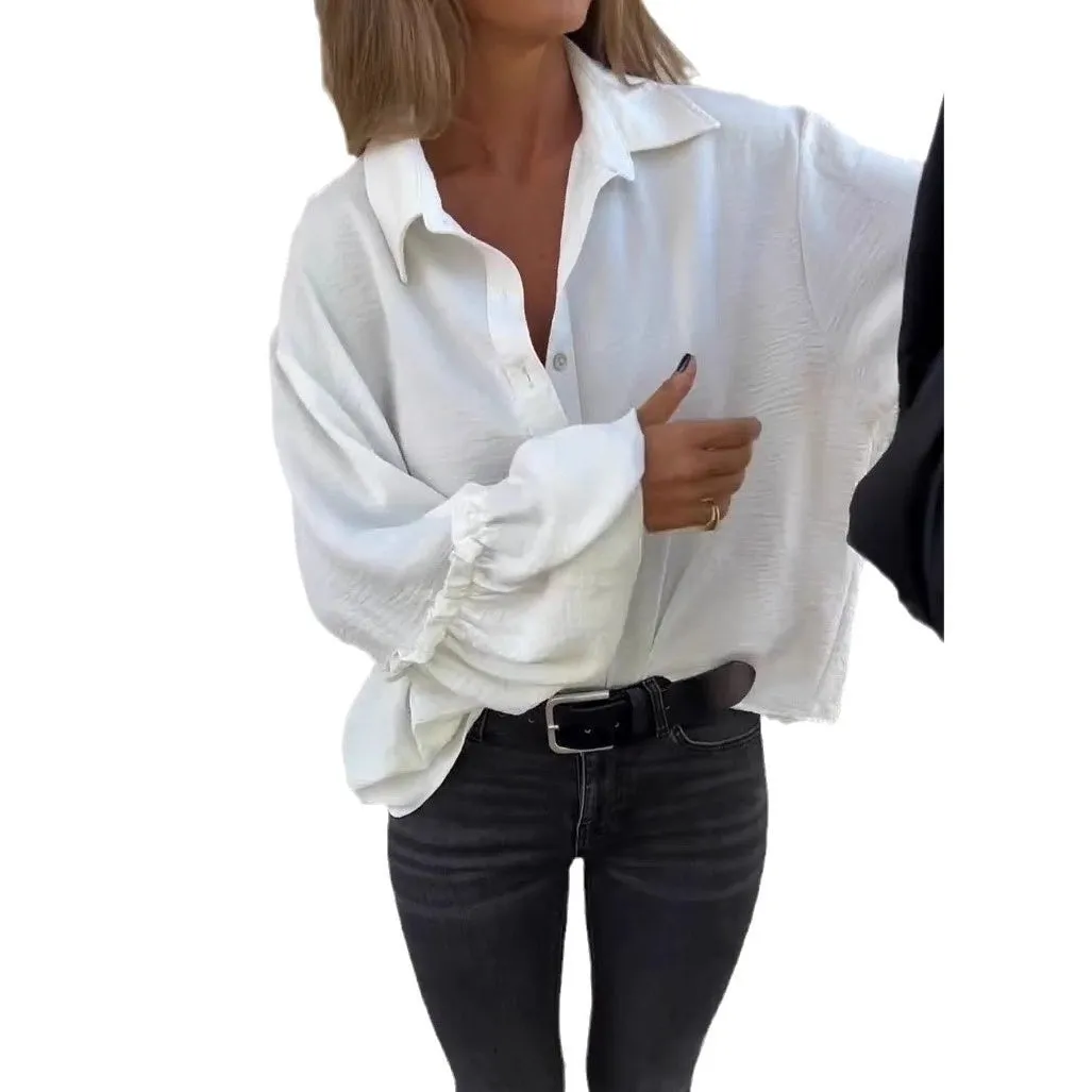 💕Women's Solid Long Sleeve Button Down Shirt