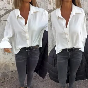 💕Women's Solid Long Sleeve Button Down Shirt