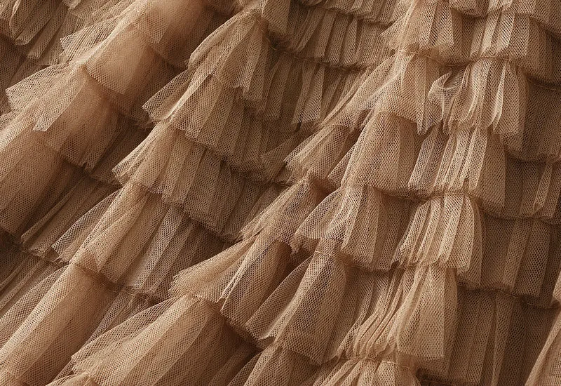Women's Spring Autumn Pleated Long Mesh Skirt