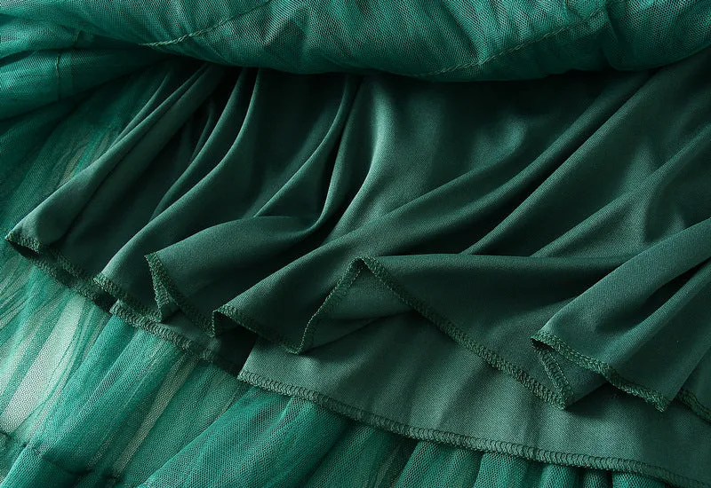 Women's Spring Autumn Pleated Long Mesh Skirt