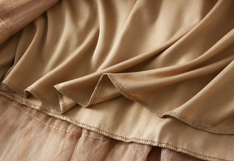 Women's Spring Autumn Pleated Long Mesh Skirt
