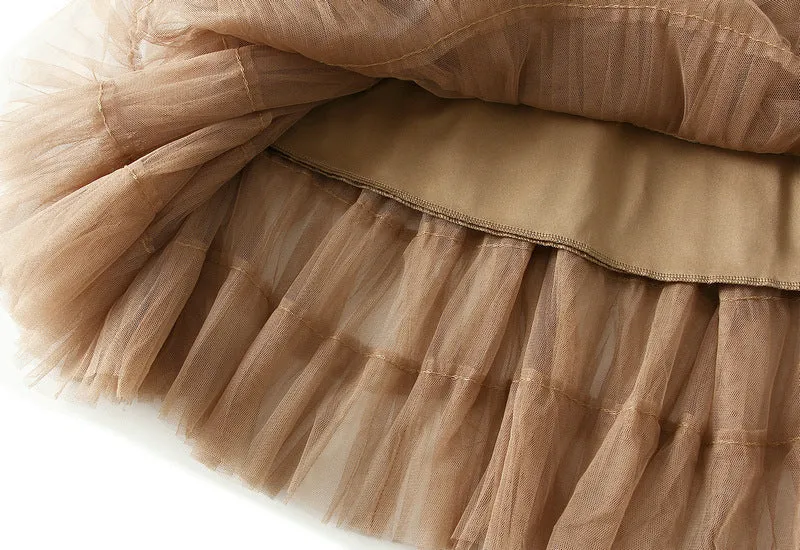 Women's Spring Autumn Pleated Long Mesh Skirt
