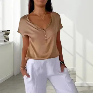 Women's V-Neck Button Blouse | Casual & Elegant
