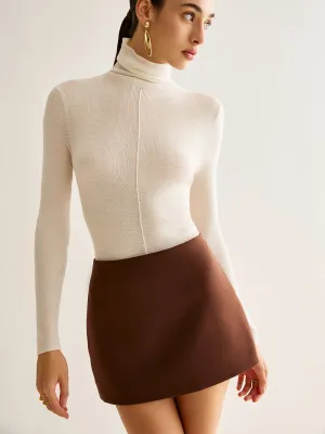 Wool-Blend Turtleneck Piping Sweater