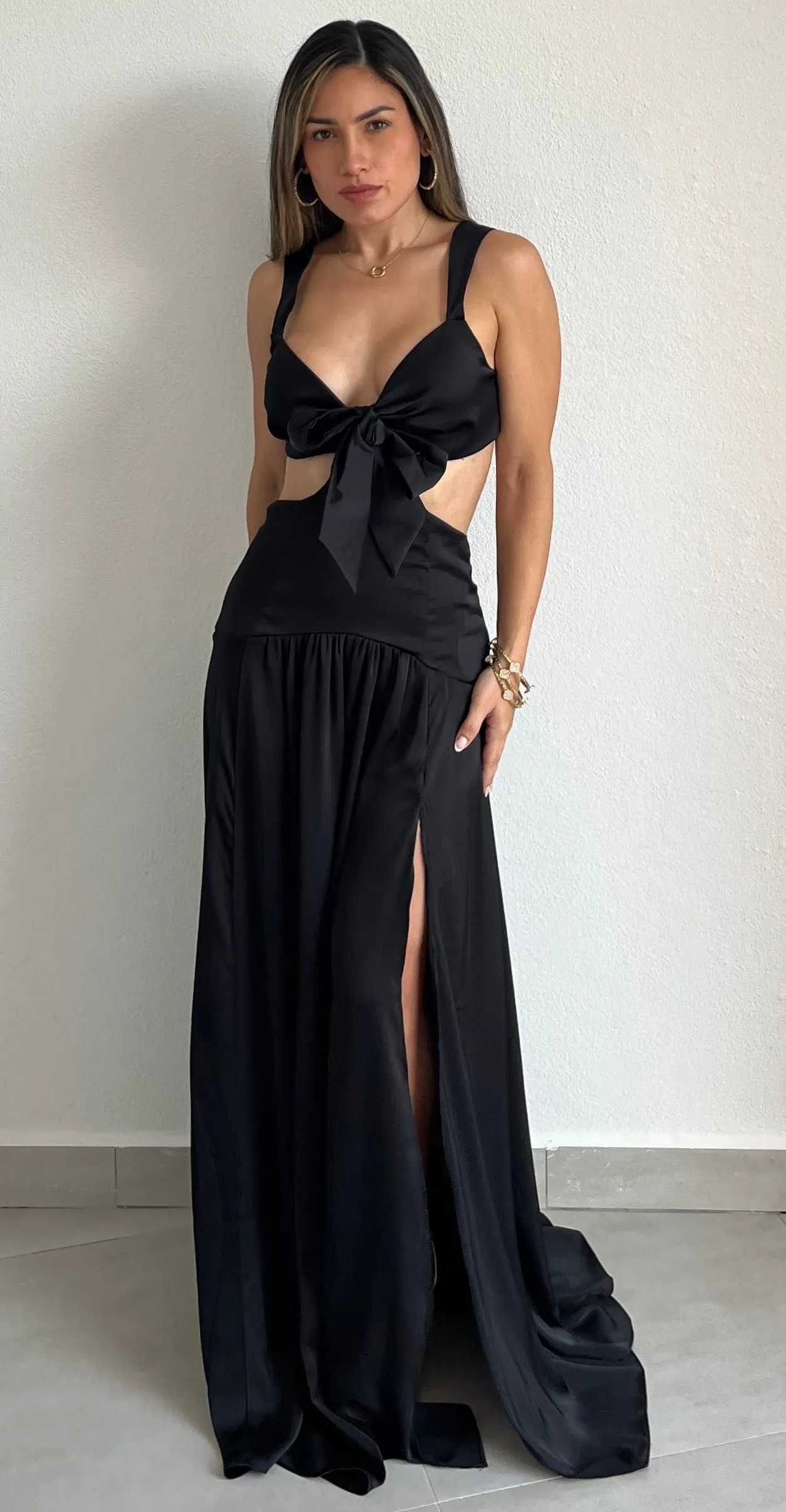 Work of Art Black Satin Maxi Dress