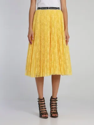 Yellow Accordion Tulle Midi Skirt